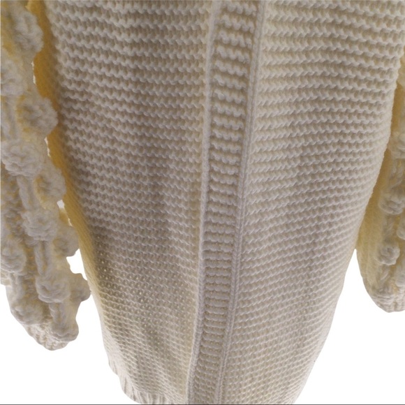 Simply Couture Oversized Beige Open Knit Pom-Pom Sleeve Sweater Cardigan - Picture 11 of 13
